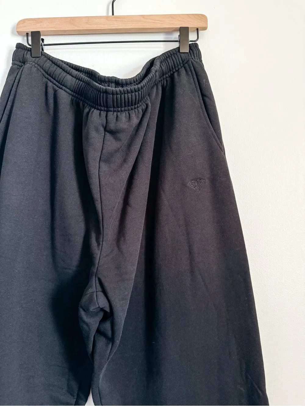Diamond Black Elastic-Waist Straight Leg Sweat Pants Size XL